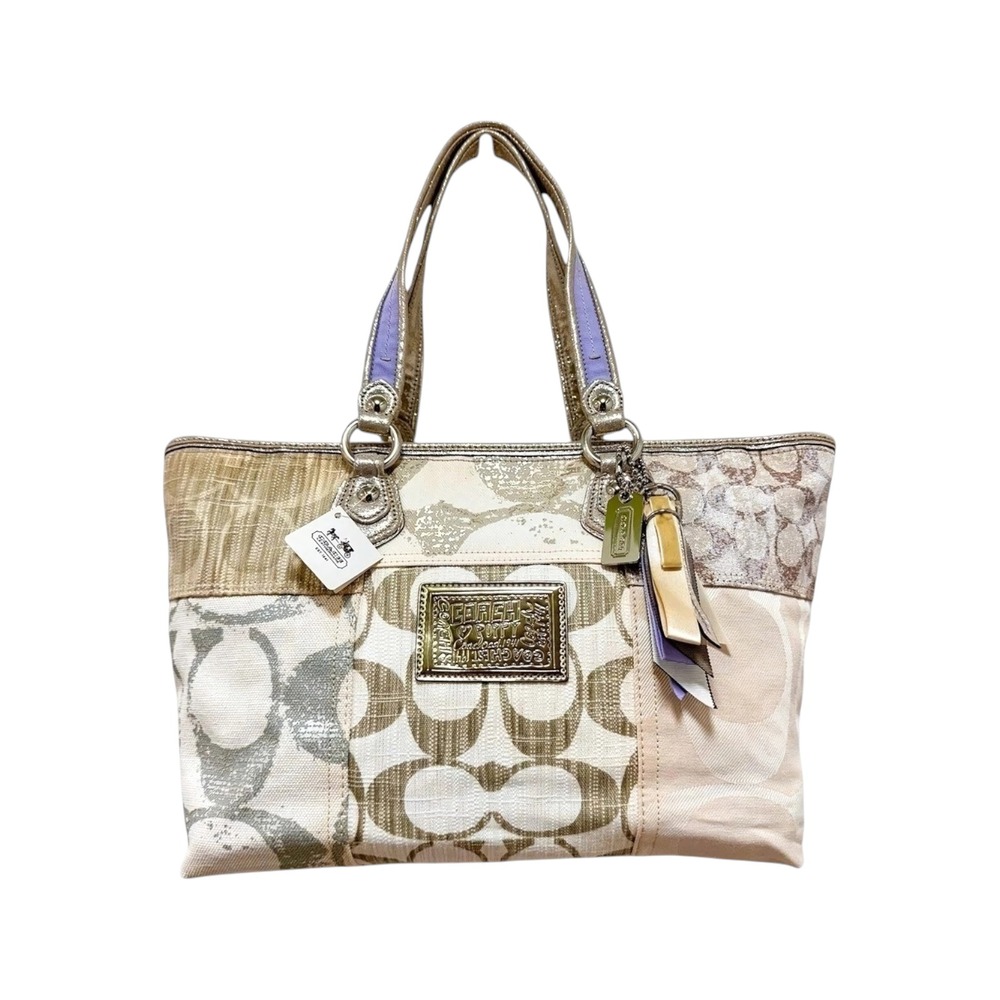 Coach Poppy Glam Patchwork Large Tote‎ Bag Light Khaki Gold NWT 16926